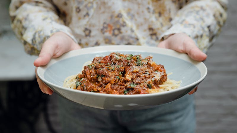 Spaghetti Bolognese pasta dish at Dewey's restaurant