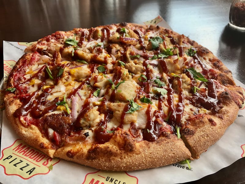 Loaded BBQ burger at Dewey's pizza menu